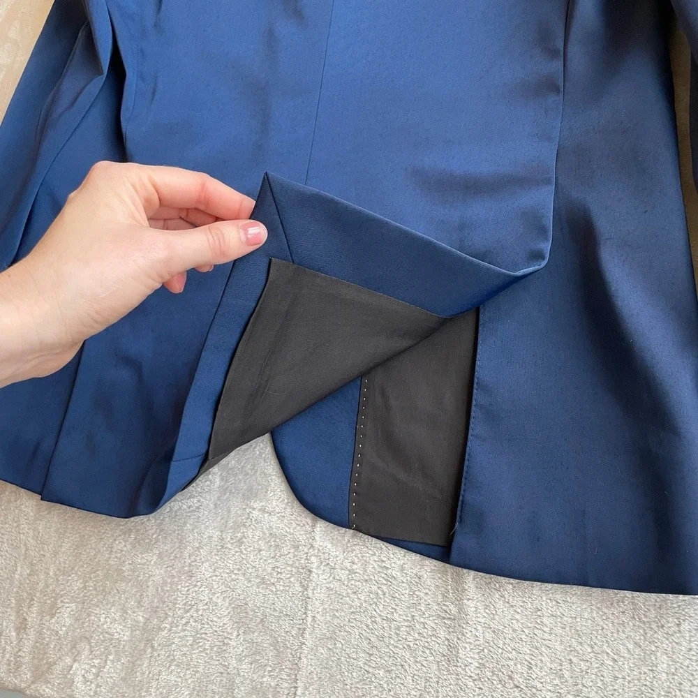 Zara High Sheen Satin Sport Coat EURO Sz 54 Blue Viscose Blazer Jacket US 22